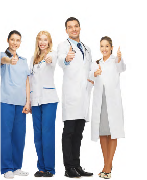 Photo of a group of medical team members with a thumbs up gesture.