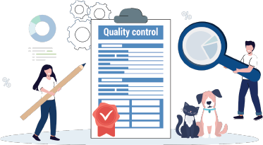 Graphic showing illustration of two people next to a quality control list