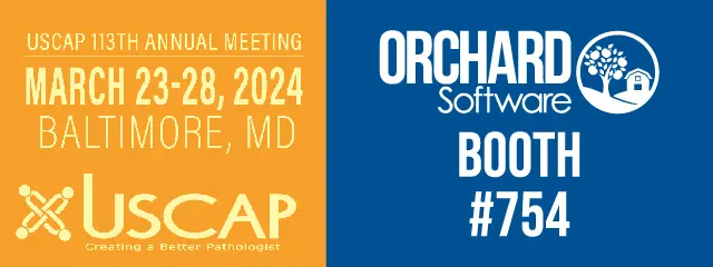 Graphic showing Orchard Software Booth 754 at USCAP 2024