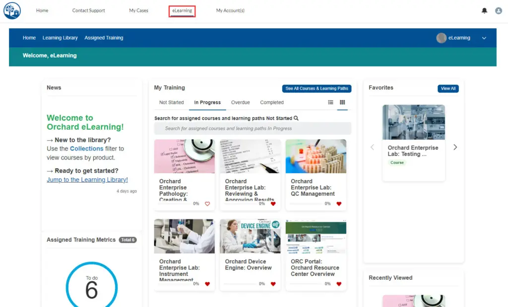 Screen shot of Orchard eLearning screen