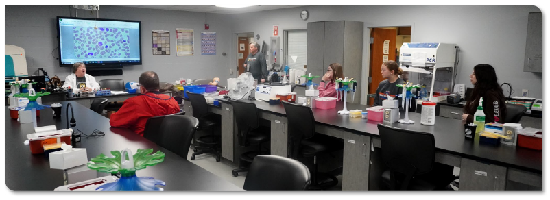 Frontier MLT School presenting information to young students