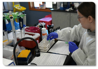 MLT student taking test on laboratory processes